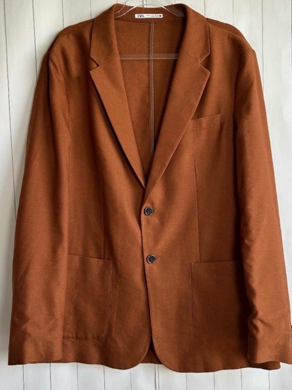 Zara men size XL blazer sport jacket Brown orange linen blend unlined summer